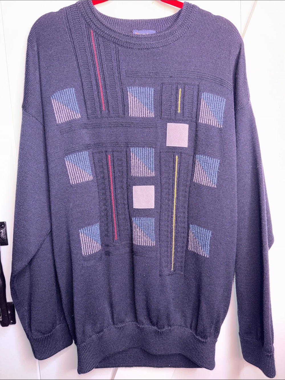 Men's Crewneck Sweater with Geometric Inset - Purple